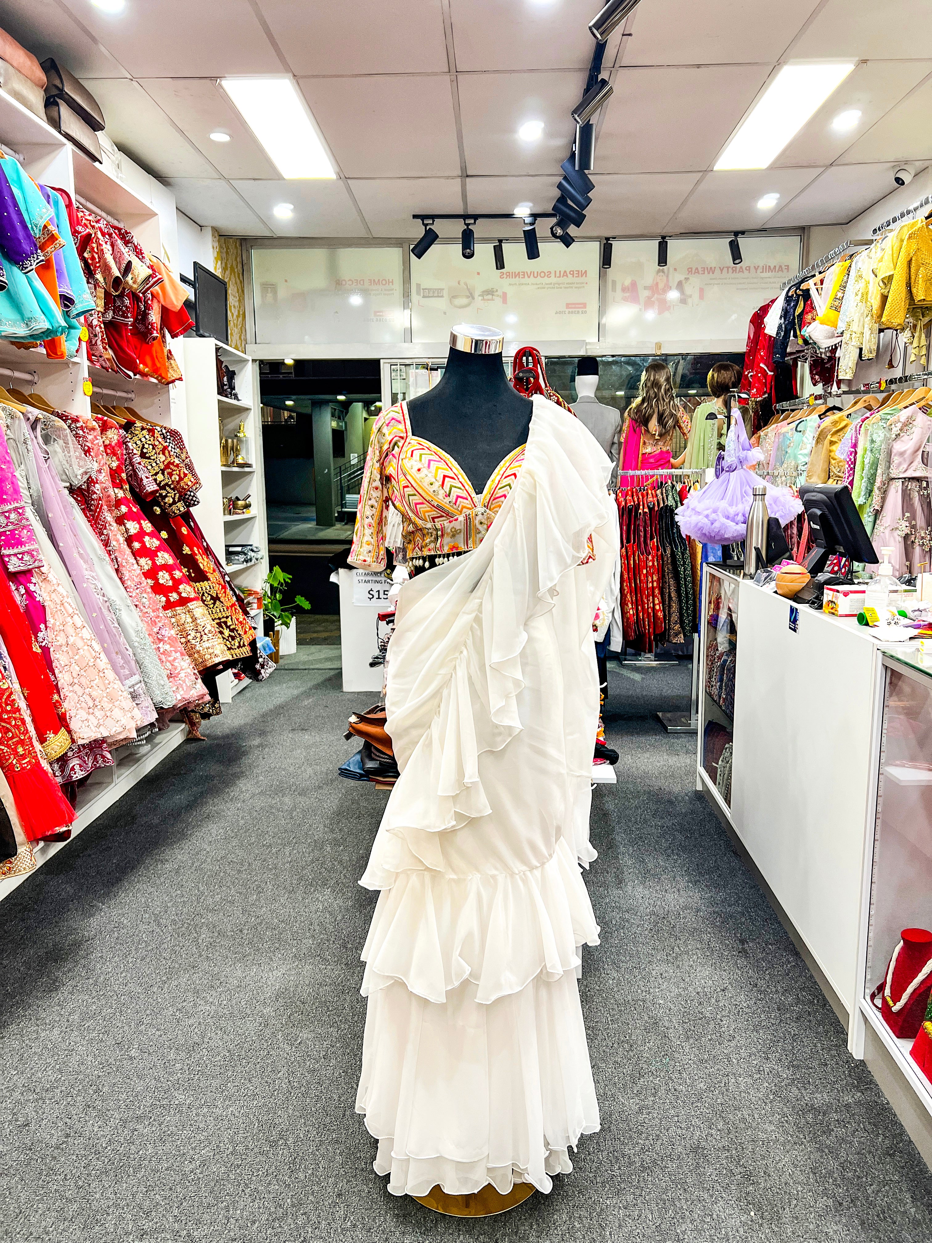 Lehenga Style Saree Set White